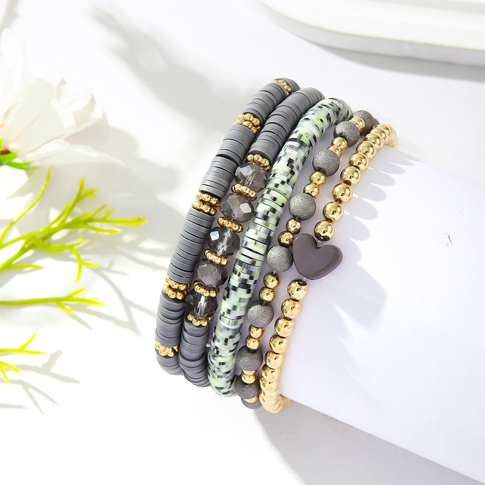 Retro Bohemian Heart Stretch Polymer Clay Bracelets