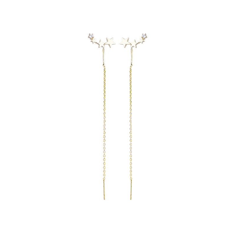 Women's Sier Star Tassel Elegant Long To Make Round Face Earrings