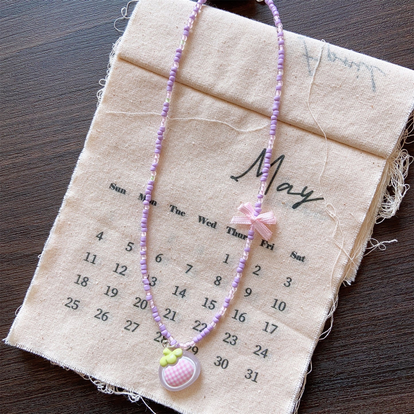 Seaside Style Colorful Beaded Bow Clavicle Chain Necklace