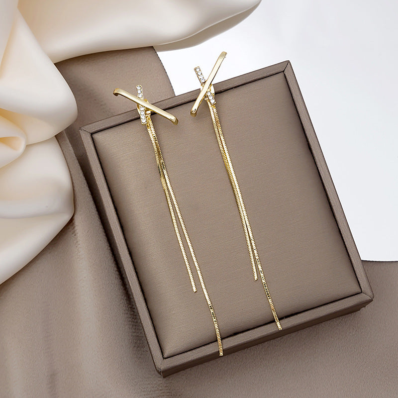Diamond Butterfly Flower Pearl Graceful Fashionable Long Earrings