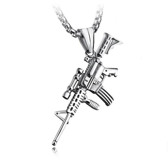 Men's Promotional Military Fan Fashion Titanium Steel Submachine Necklace