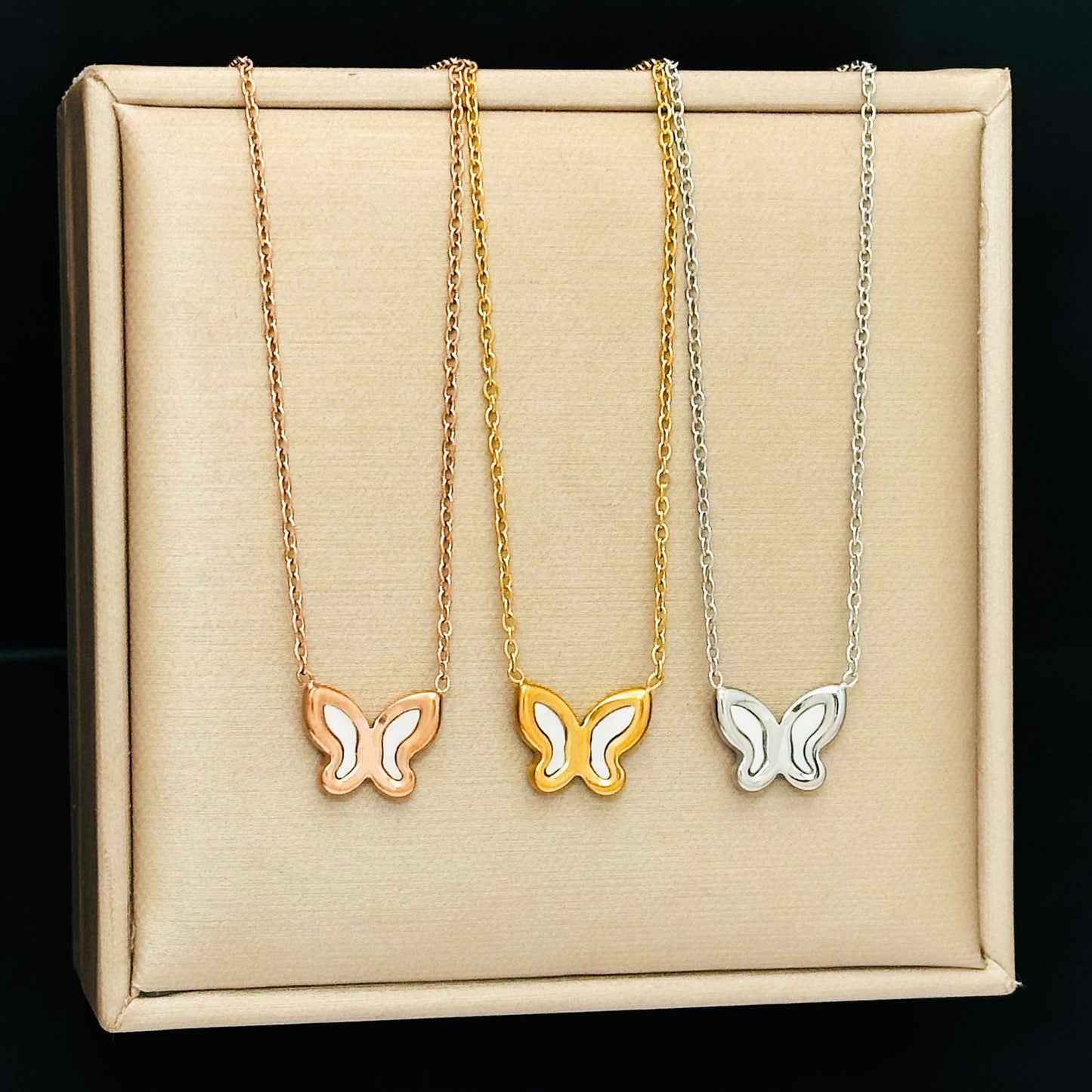 Steel French Entry Lux Fritillary Butterfly Necklaces