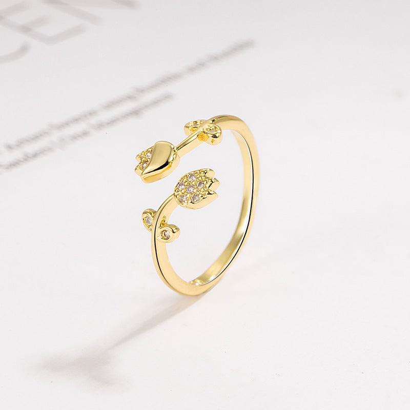 Tulip Light Luxury High-grade Open Flower Rings