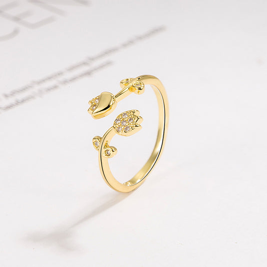 Tulip Light Luxury High-grade Open Flower Rings