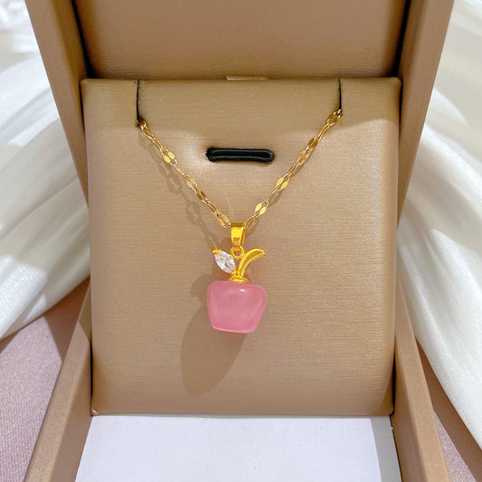 Auspicious Opal Diamond Apple Christmas Flat Necklaces