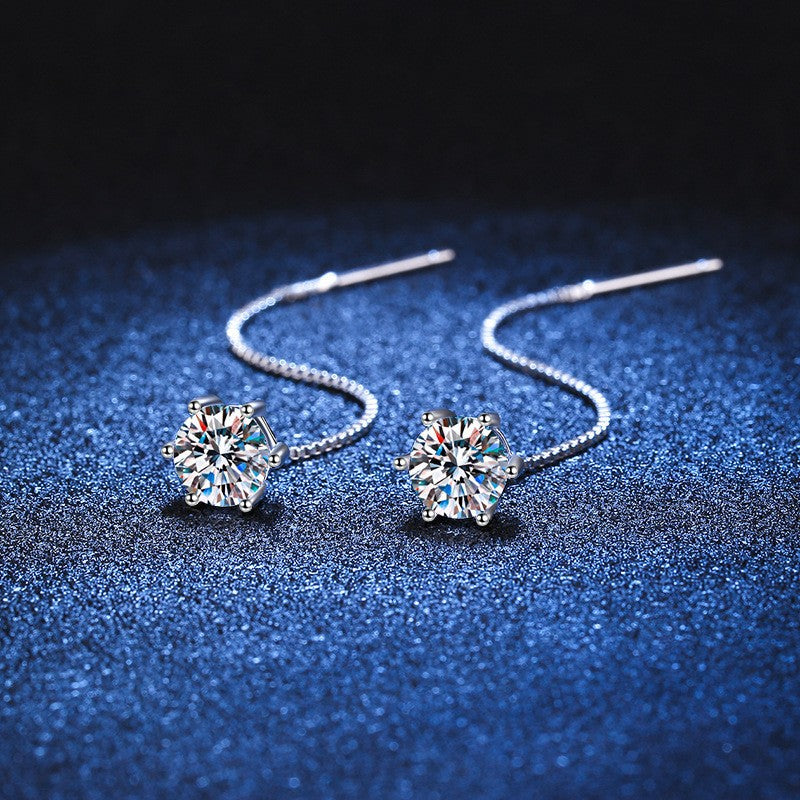 Moissanite Zircon Sterling Sier Needle Female Long Fringe Live Earrings