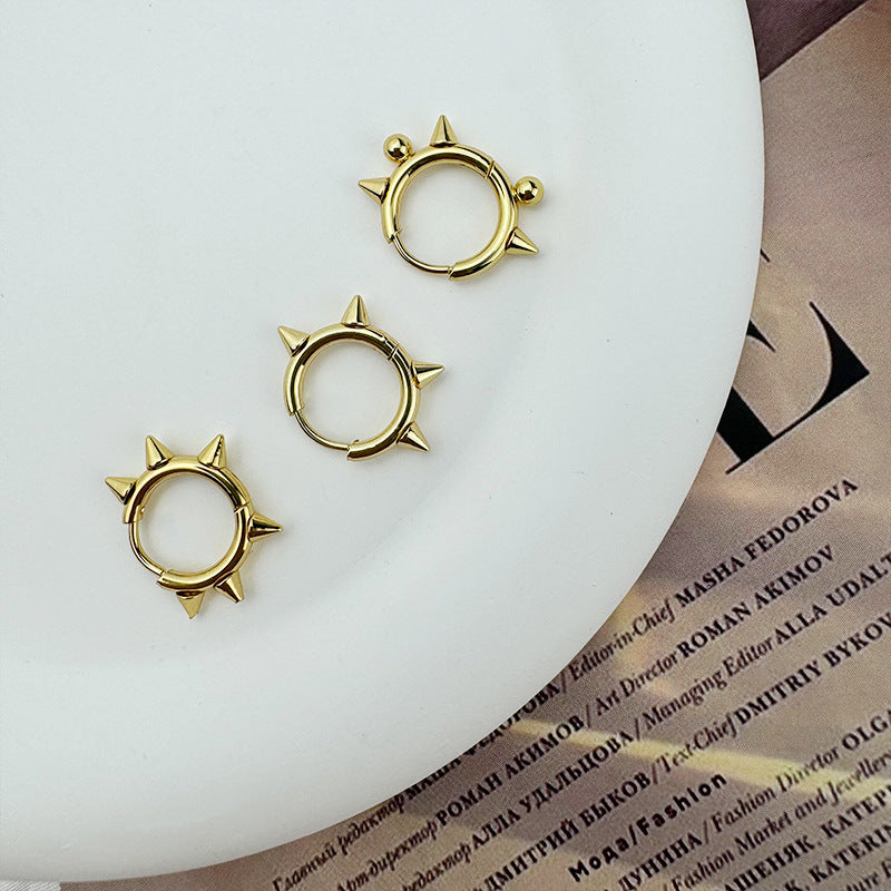 Steel Pointed Cone Clip Personality Punk Earrings