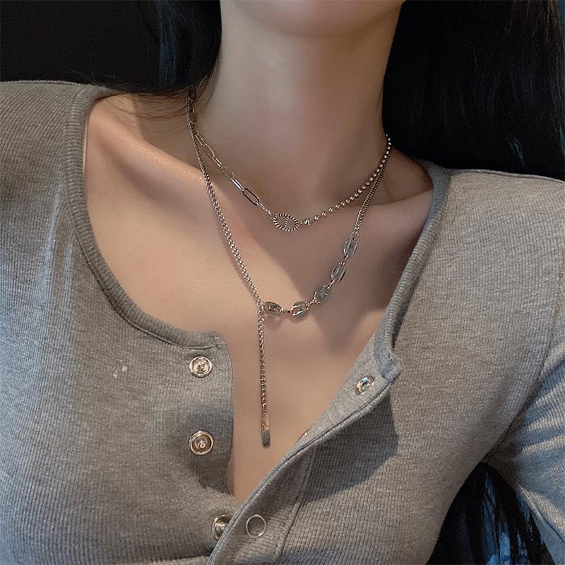 Pig Nose Female Hip Hop Design Fairy Double Layer Titanium Necklace