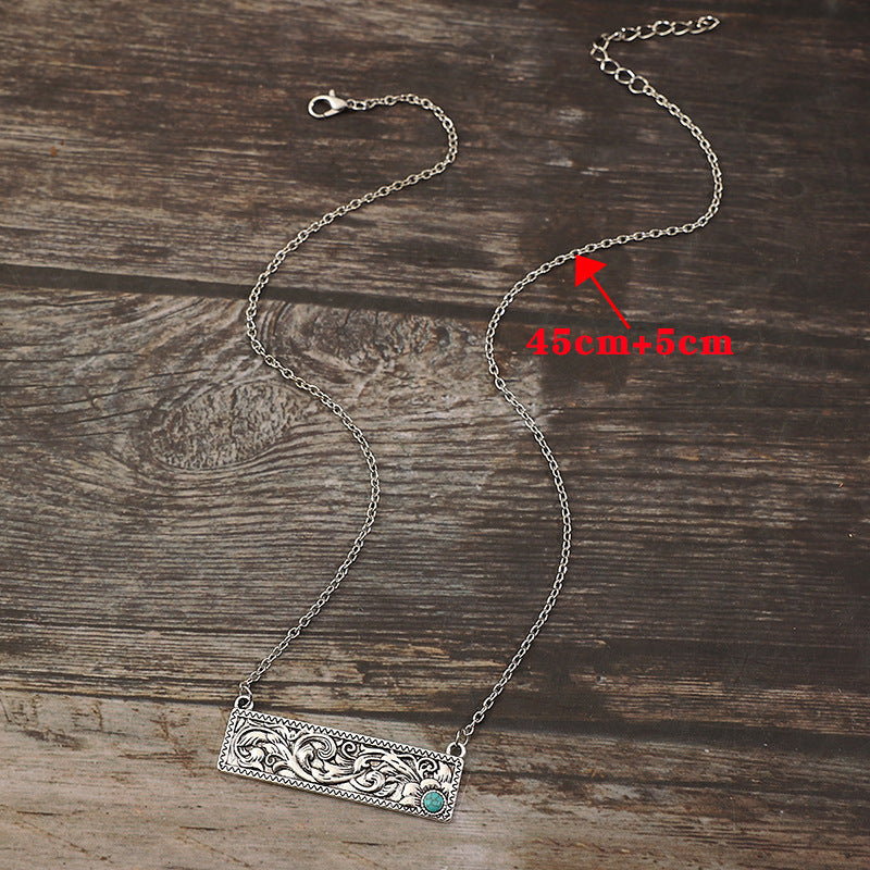Fashion Vintage Square Turquoise Boho Clavicle Necklaces