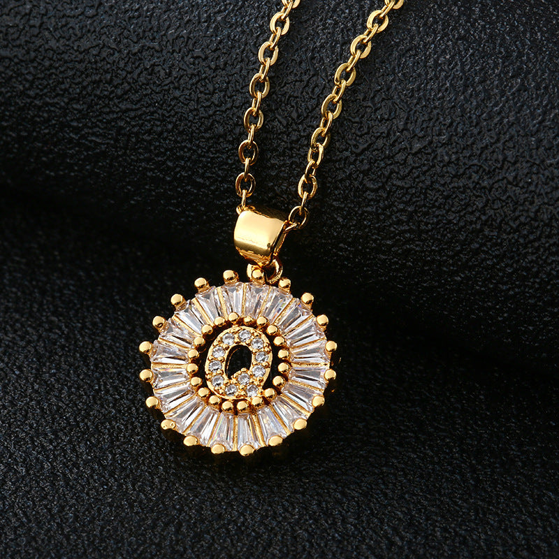 Xi Copper Inlaid Zircon Small Size Round Necklaces