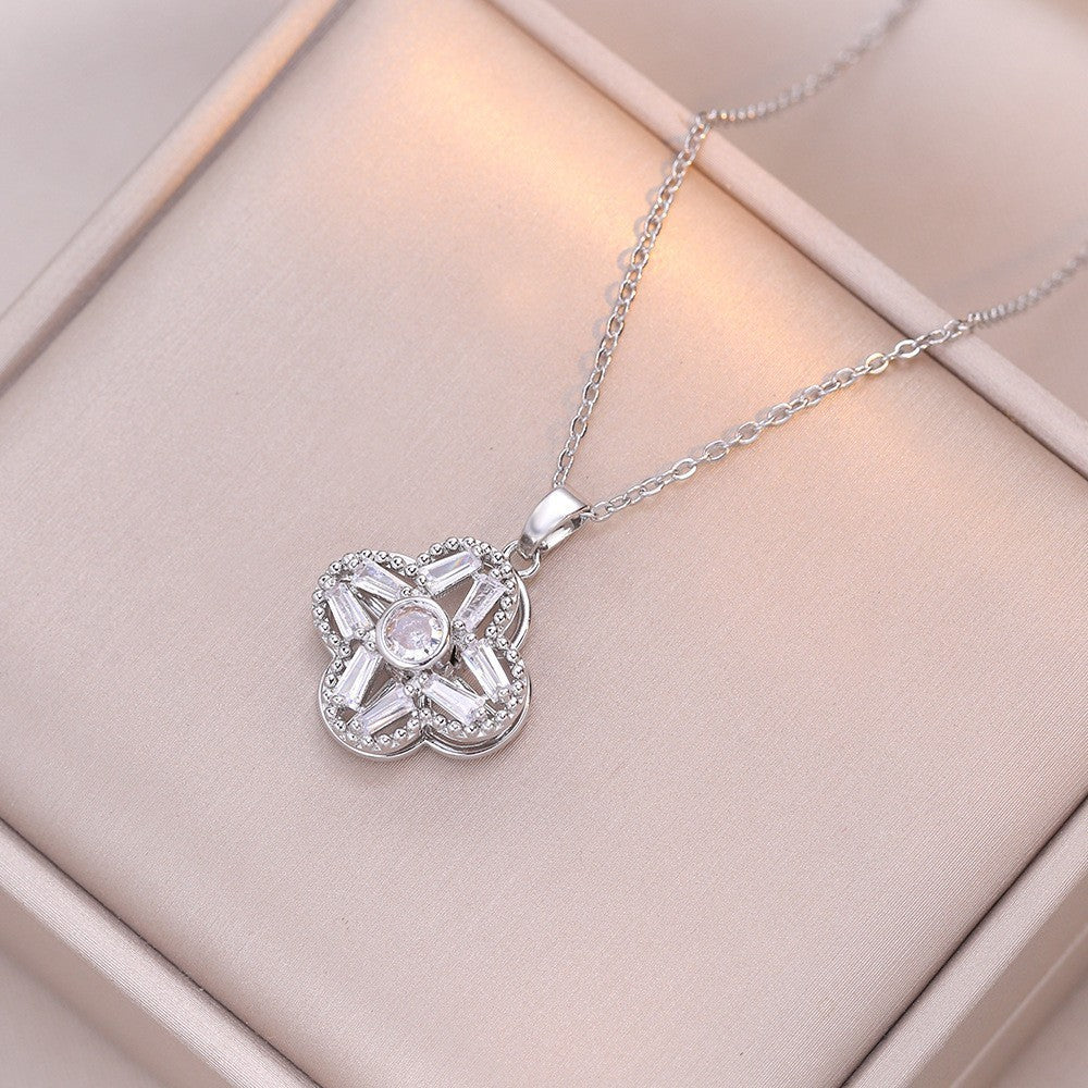Female Minority Fashion Design Rotating Bauhinia Zircon Flower Necklace