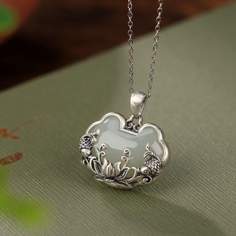 Carp Lotus Vintage Distressed Matte Pattern Necklace
