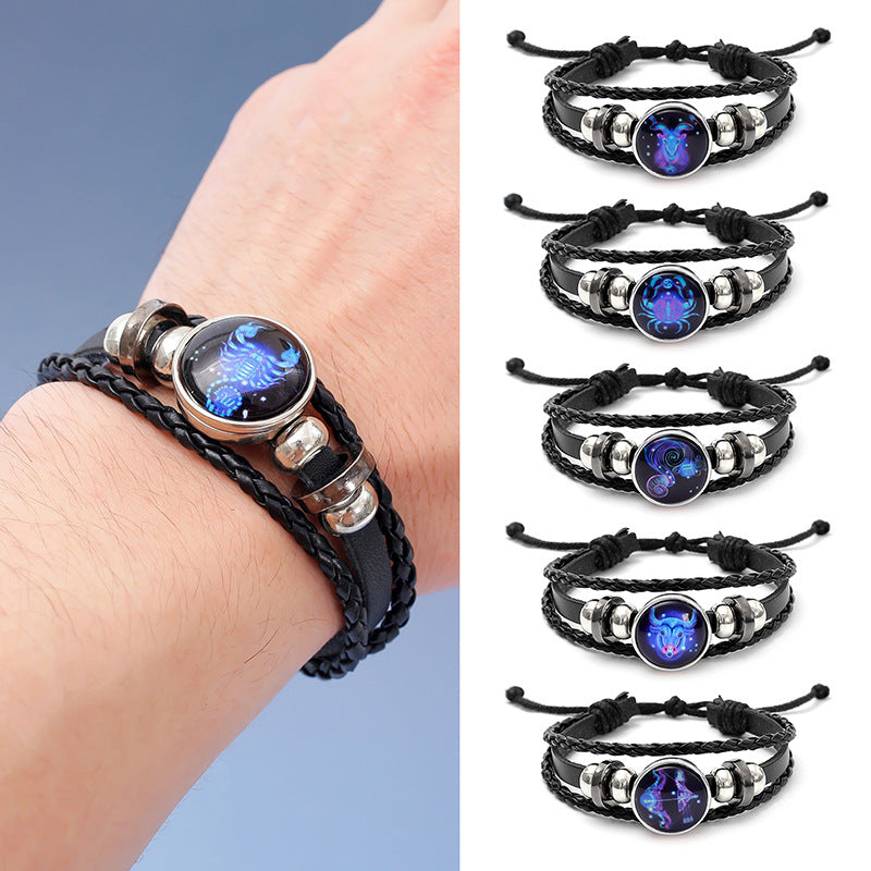 Twee Constellation Luminous Woven Genuine Leather Personality Couple Bracelets