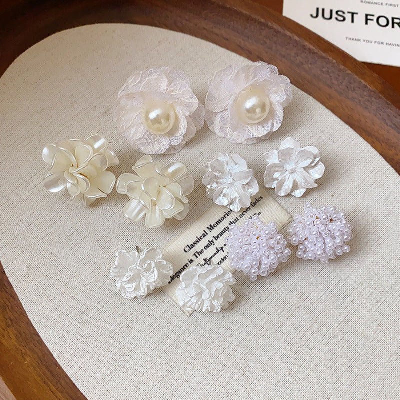 Needle Raffia Fabric White Flower Light Luxury Rings