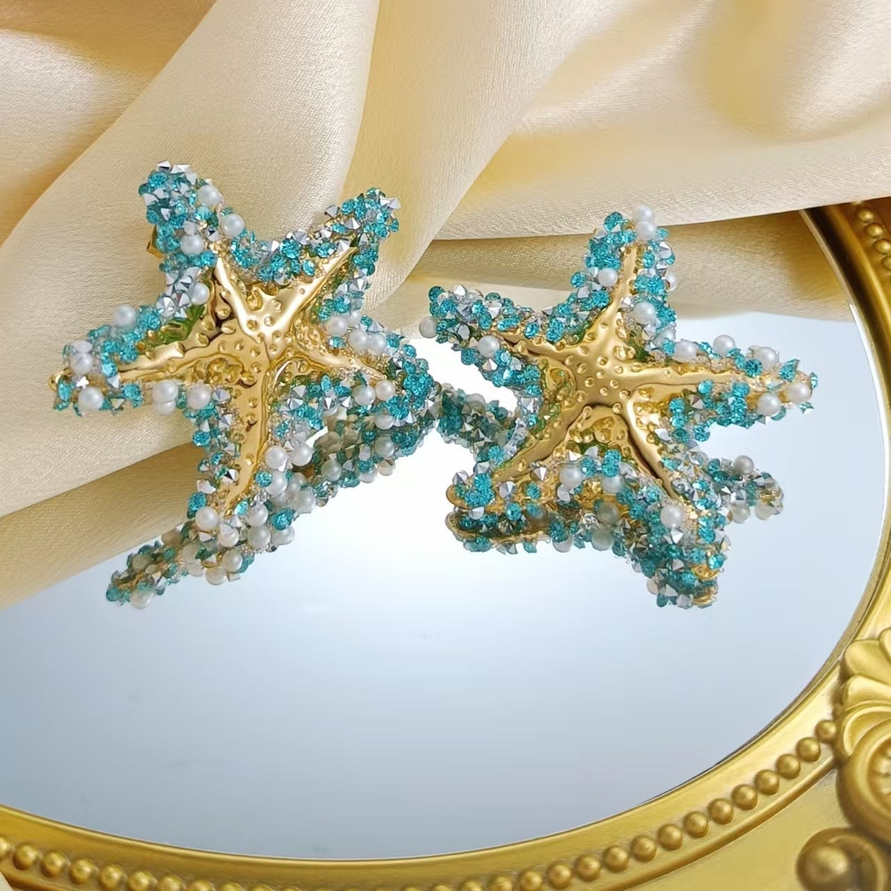 Women's Steel Ocean Style Rhinestone Pearl Starfish Light Earrings