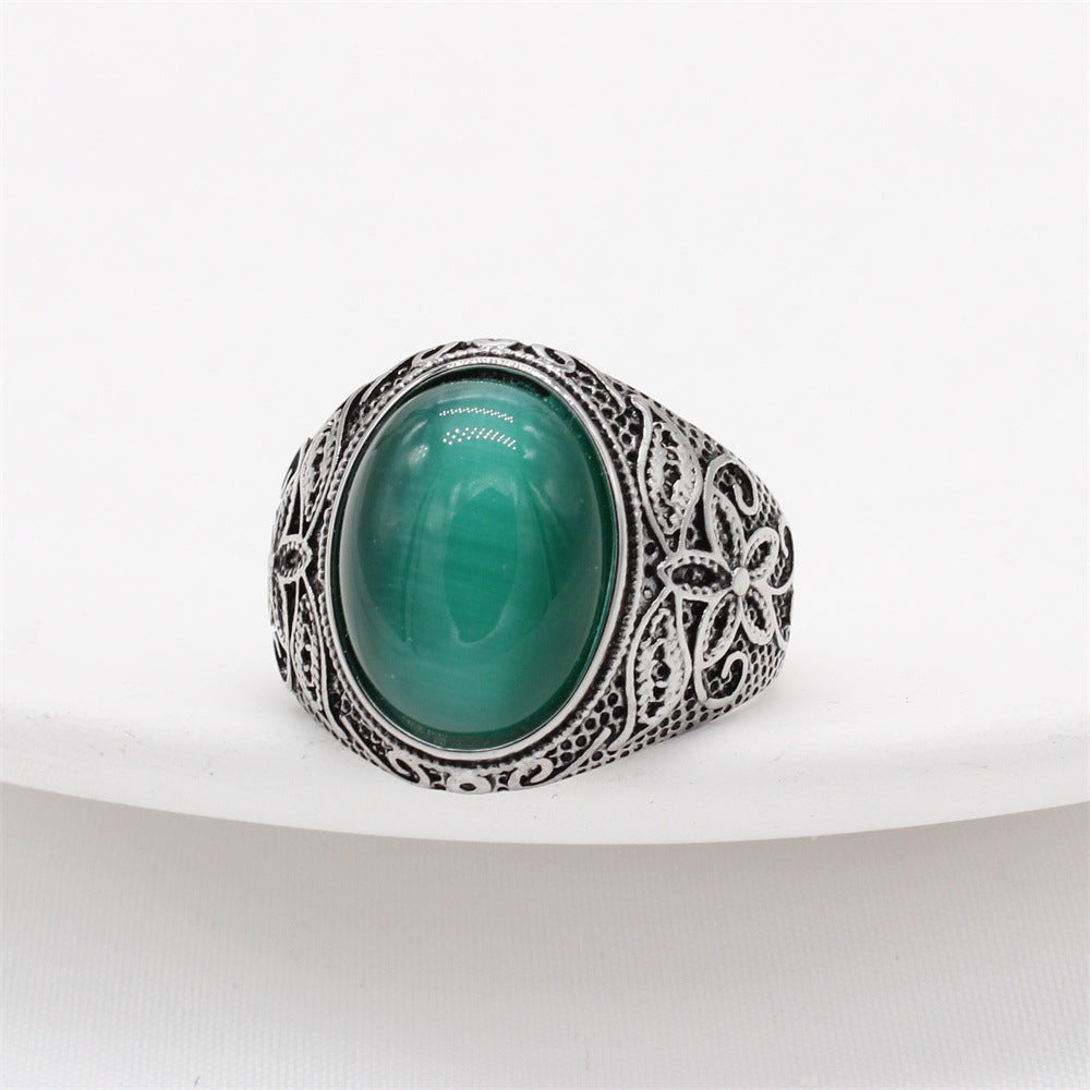Personality Vintage Engraving Gem Titanium Steel Rings