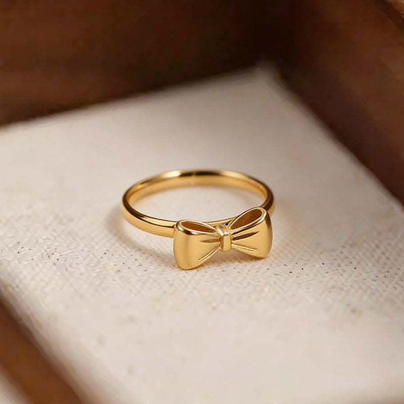 Simple Titanium Steel Bow Female Design Cute Girlfriends Gold Rings