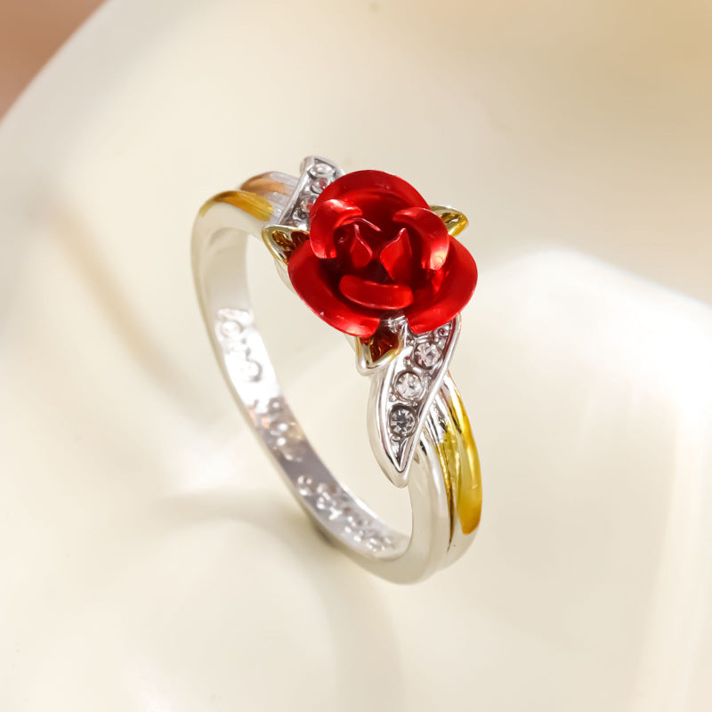Attractive Comfortable Women's Flower Red Rose Ring