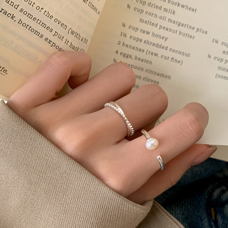 Minimalist Pearl Opening Thin Female Fashion Design Sense Simple Rings