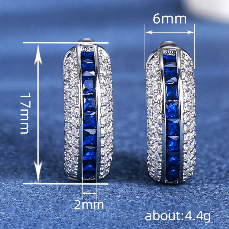 Refined Zircon Ear Design Sense Advanced Imitation Sapphire Classic Earrings