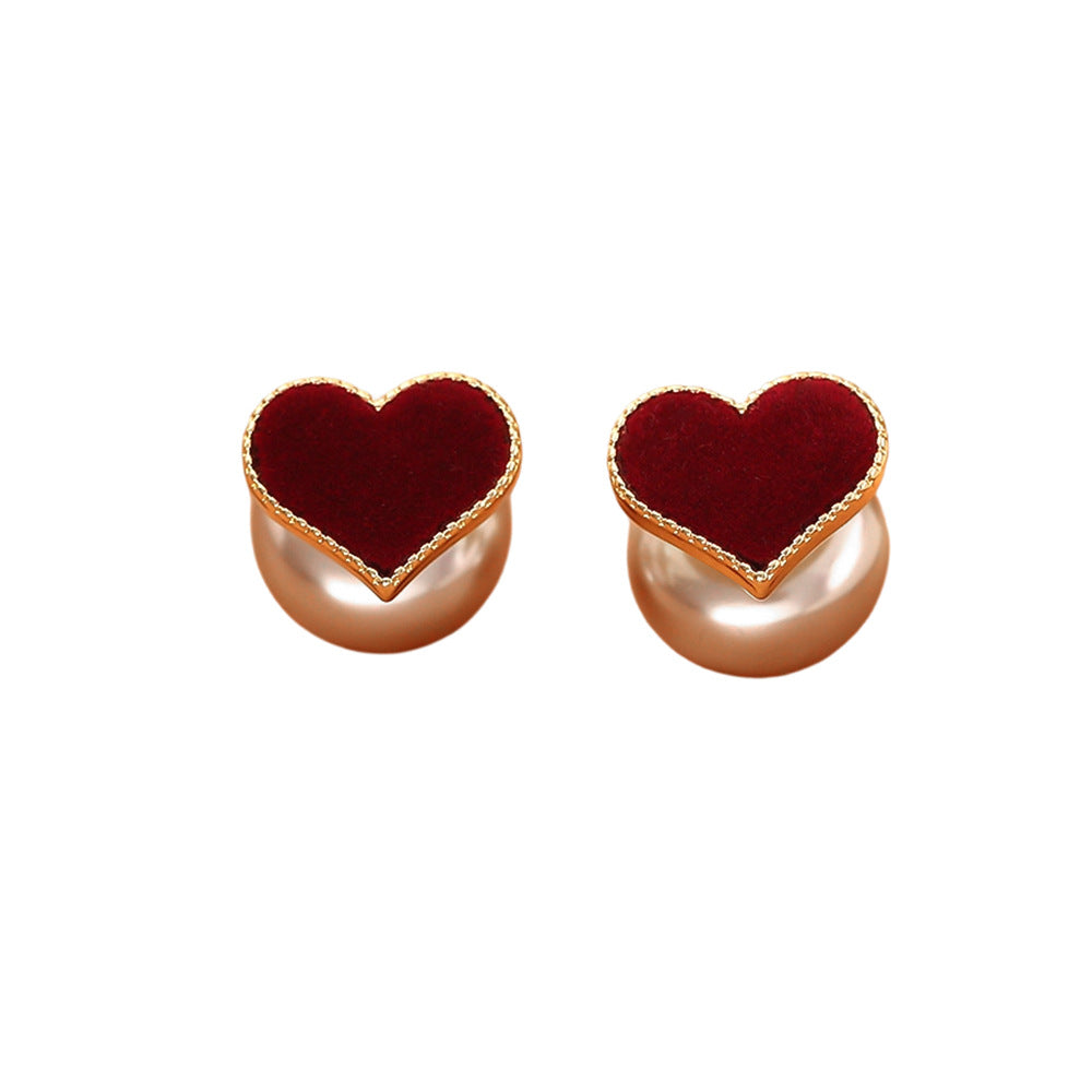One Style For Red Love Flocking Festive Romantic Simple Elegant Stud Earrings