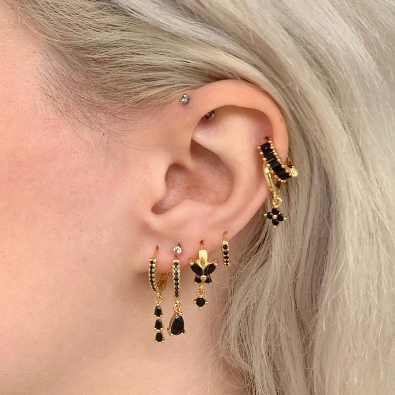 Women's Luxury Sier Needle Style Geometric Water Drop Diamond French Ear Earrings