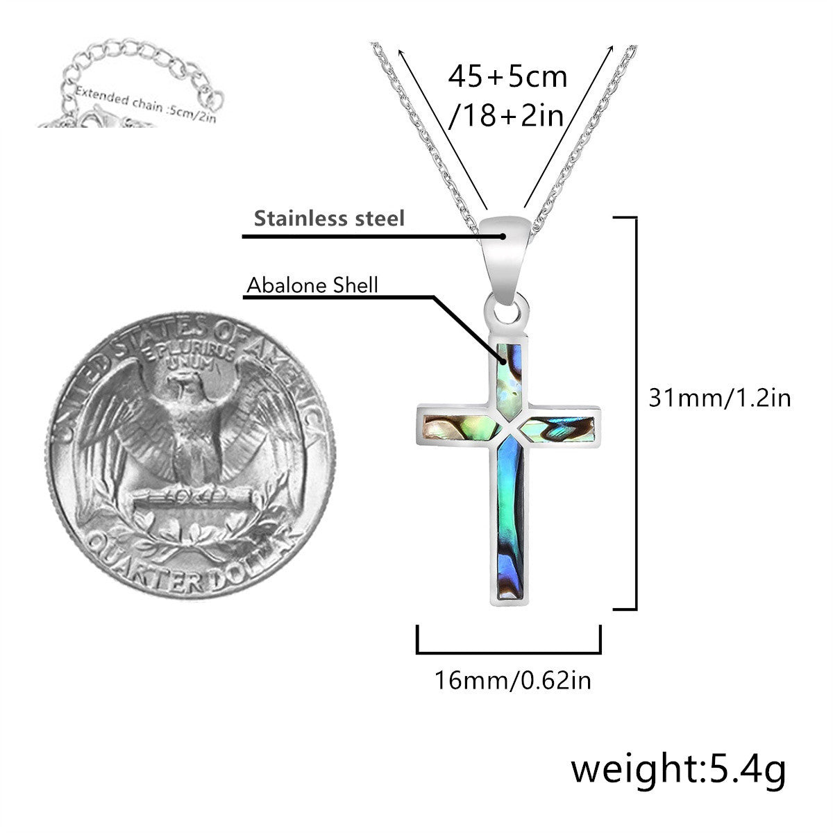 Women's Stainless Steel With Colorful Cross Inlaid Necklace