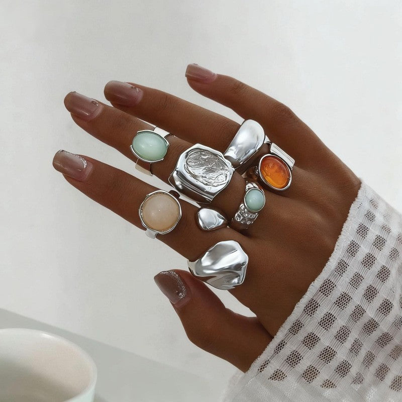 Hand Vintage Metal Geometry Irregular Diamond Ring