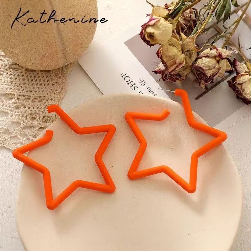 Big Five-pointed Star Western Style Colorful Unique Stud Earrings