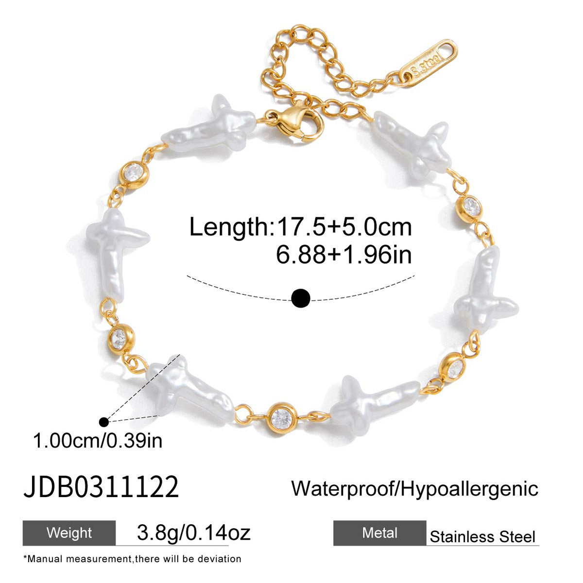 Stainless Steel Imitation Pearl Light Luxury High-grade Cross Bracelet