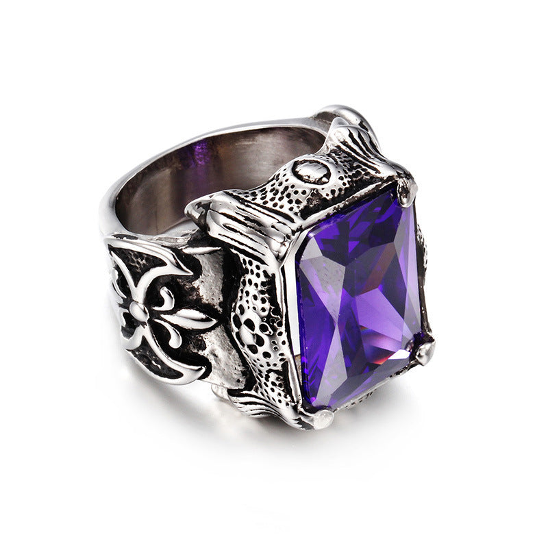 Men's Stainless Steel Hand Retro Punk Brother Ruby Titanium Rings