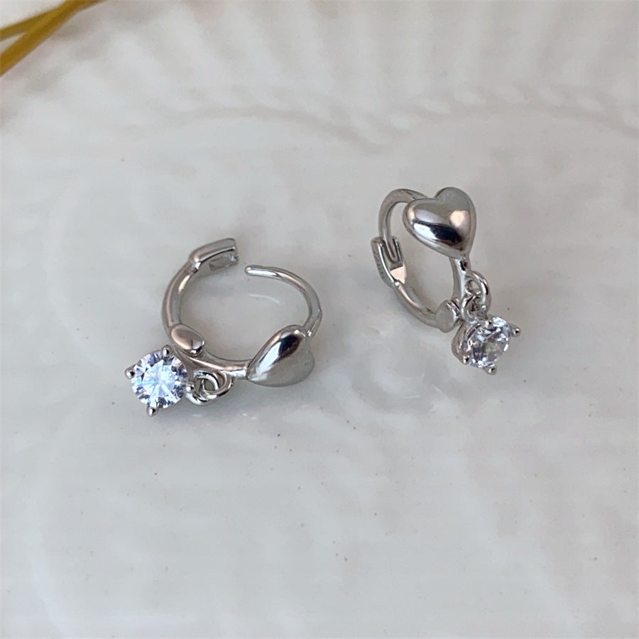 Women's Sier Heart Shape With Diamond Ear Clip Cool Luxury Earrings