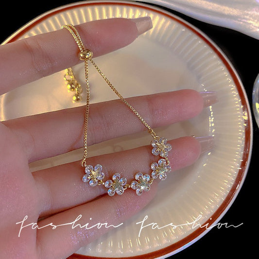 Women's Zircon Flower Korean Style Simple Design Personalized Bracelet
