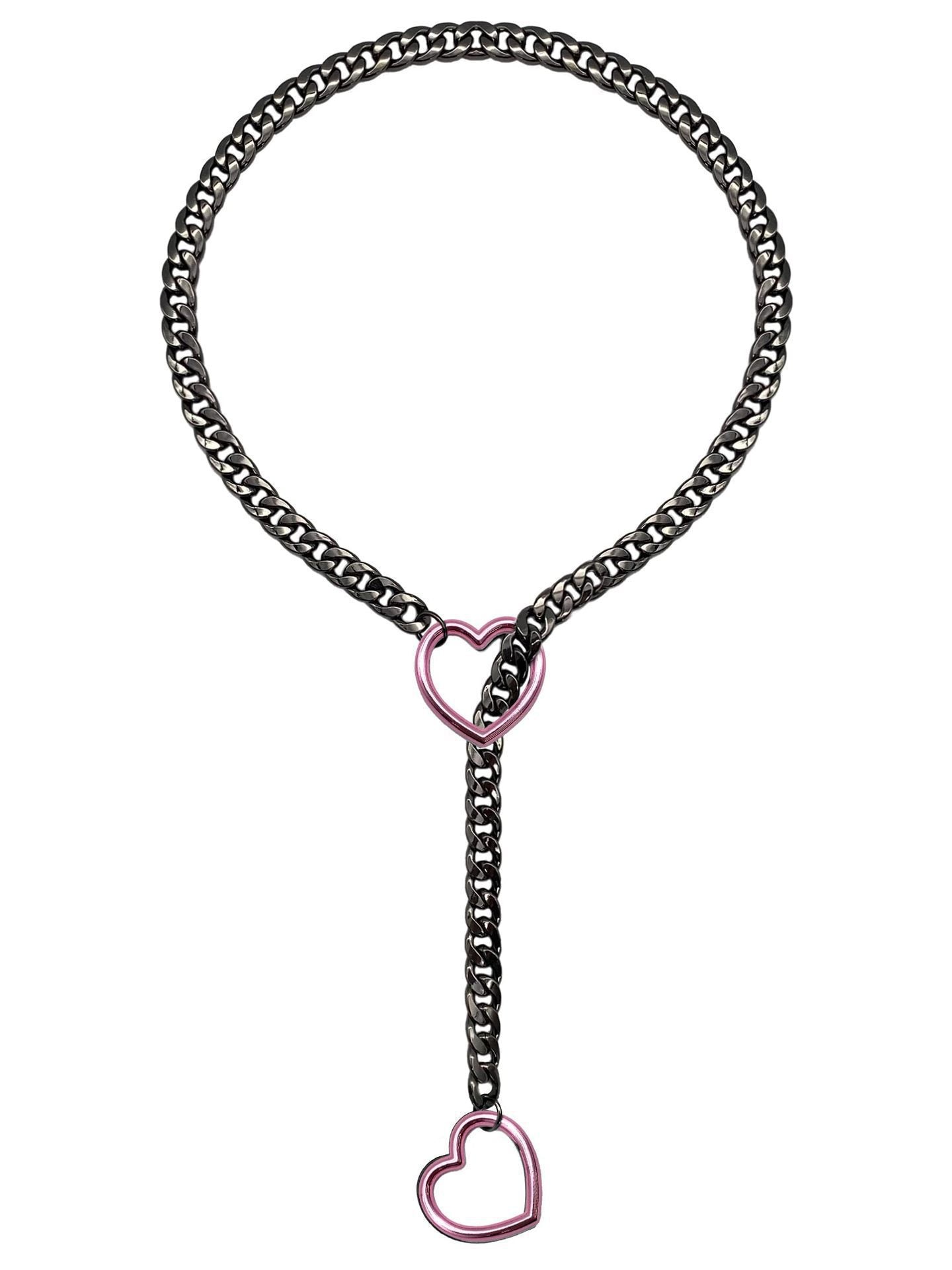 Punk Gothic Cuban Adjustable Love Heart Necklace
