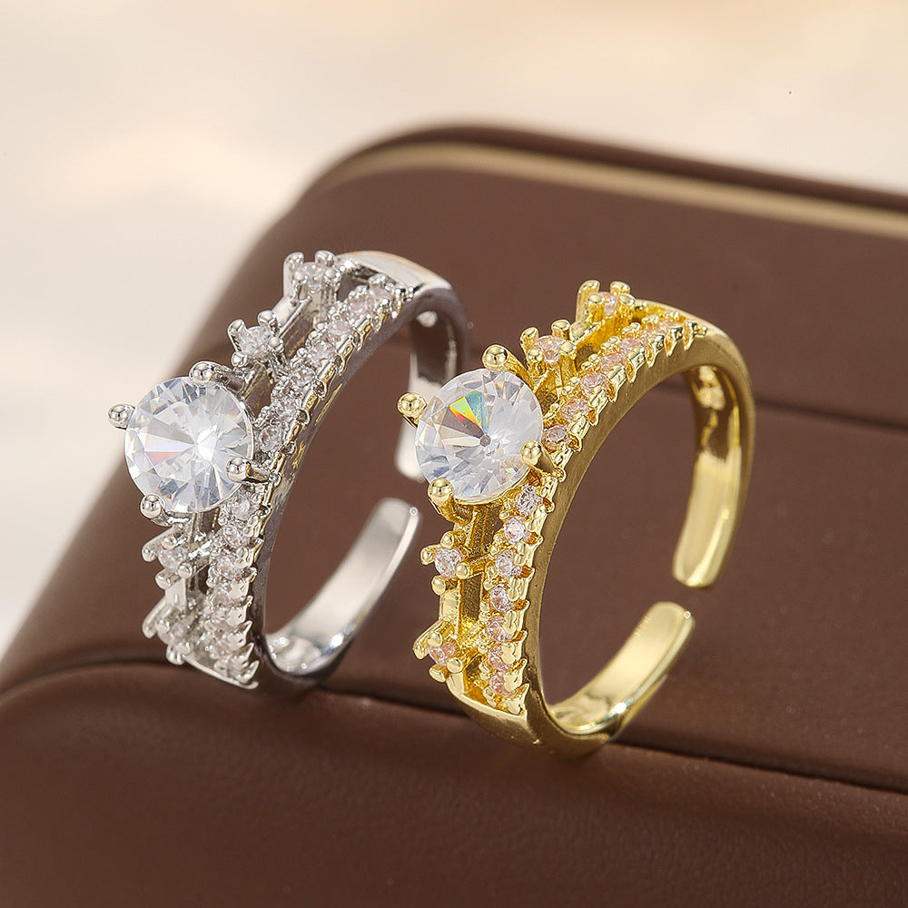 Wind Crown Open-end Zircon Female Gold Sier Optional Design Rings