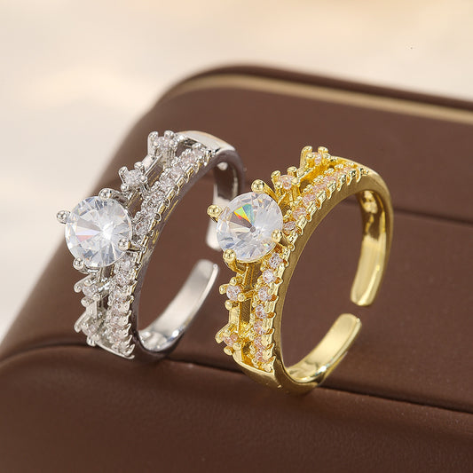 Wind Crown Open-end Zircon Female Gold Sier Optional Design Rings