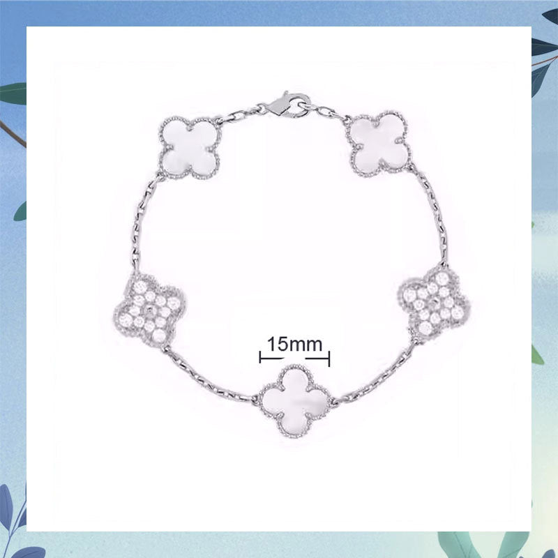 Women's Four-leaf Clover Rose Gold Red Agate Black White Shell Flower Bracelet