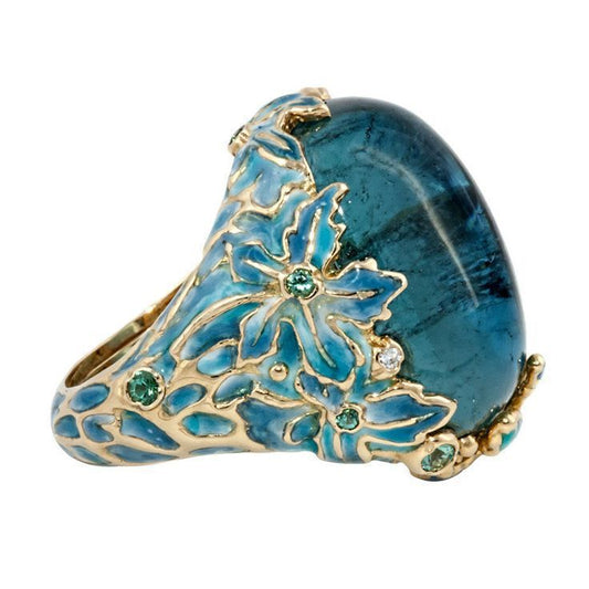 Alloy Inlaid Blue Tree Finger Engagement Rings