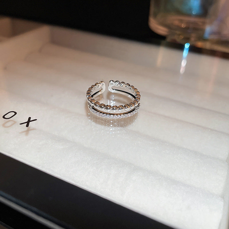 Women's Shining Diamond Snake-shaped Sier Open Advanced Texture Simple Trendy Cool Ring