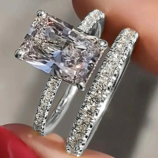 Fashion High-grade Two-piece Diamond Simple Elegant Sier Luxury Rings