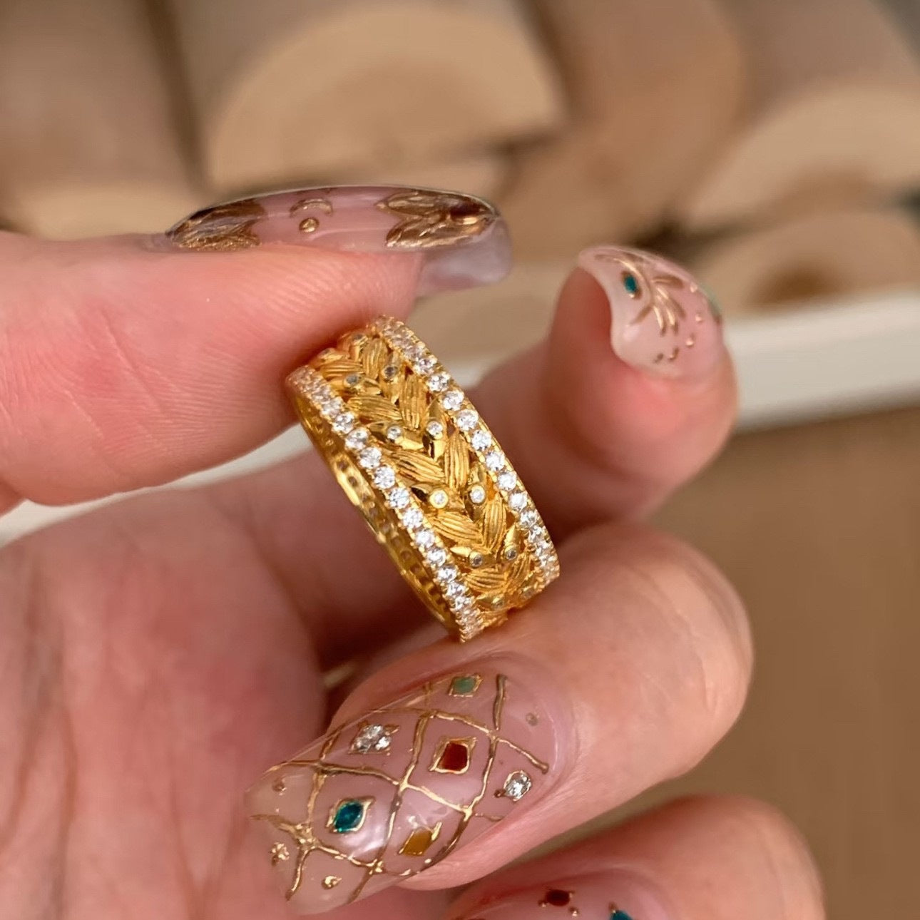Panicle Safe Female Light Luxury Ancient Style Full Diamond Wheat Ring