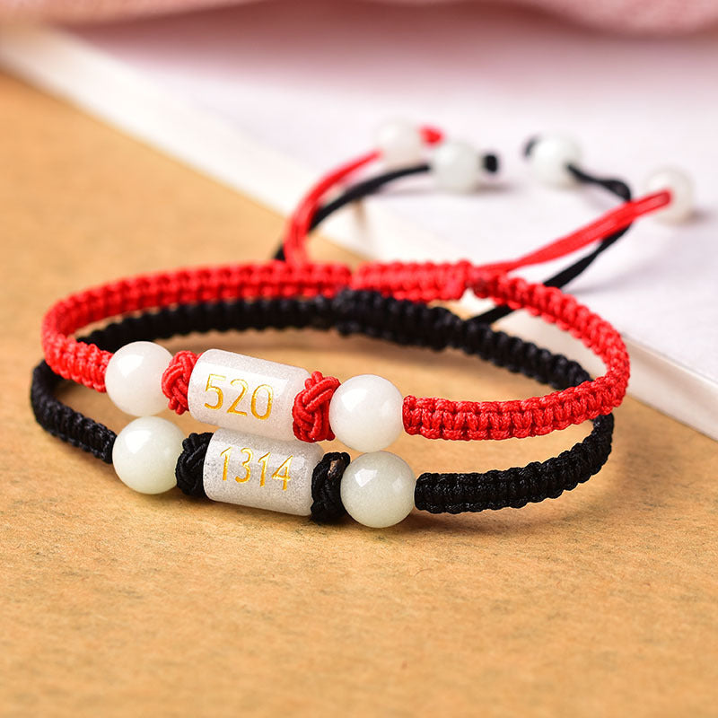 Women's & Men's Couple Red Rope Black Fluorescent Stone Bracelet