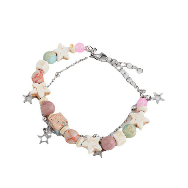 Color Matching Double Circles Star Female Bracelets