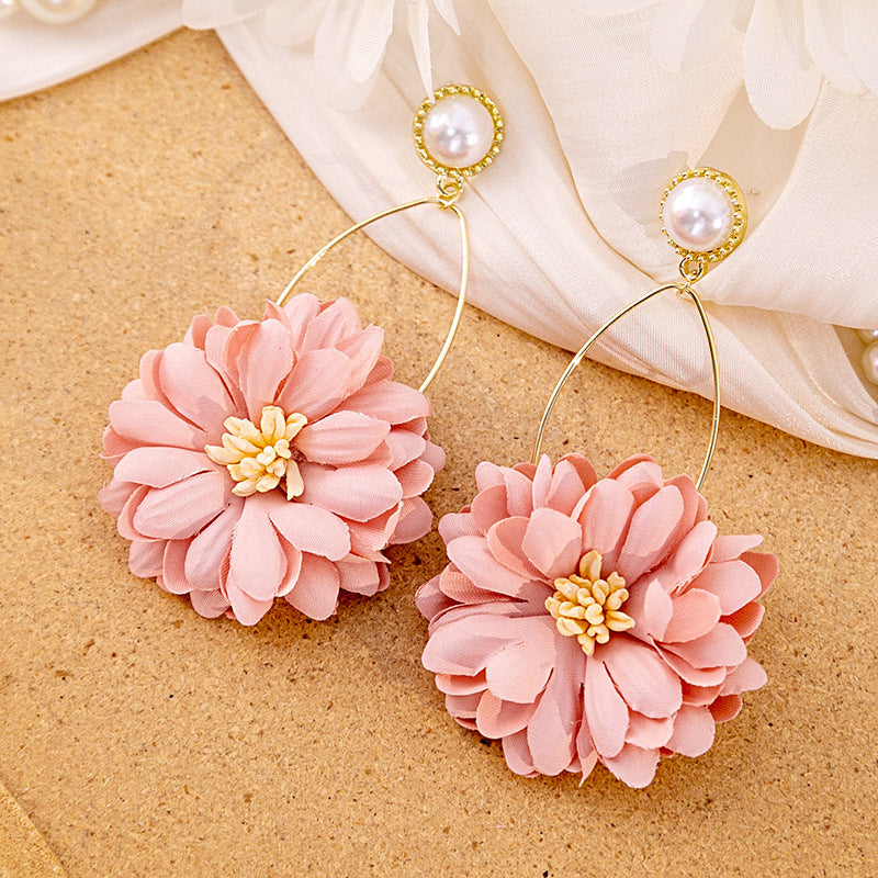 Women's Indie Pop Style Pink Lace Flower Summer High Sense Sweet Earrings