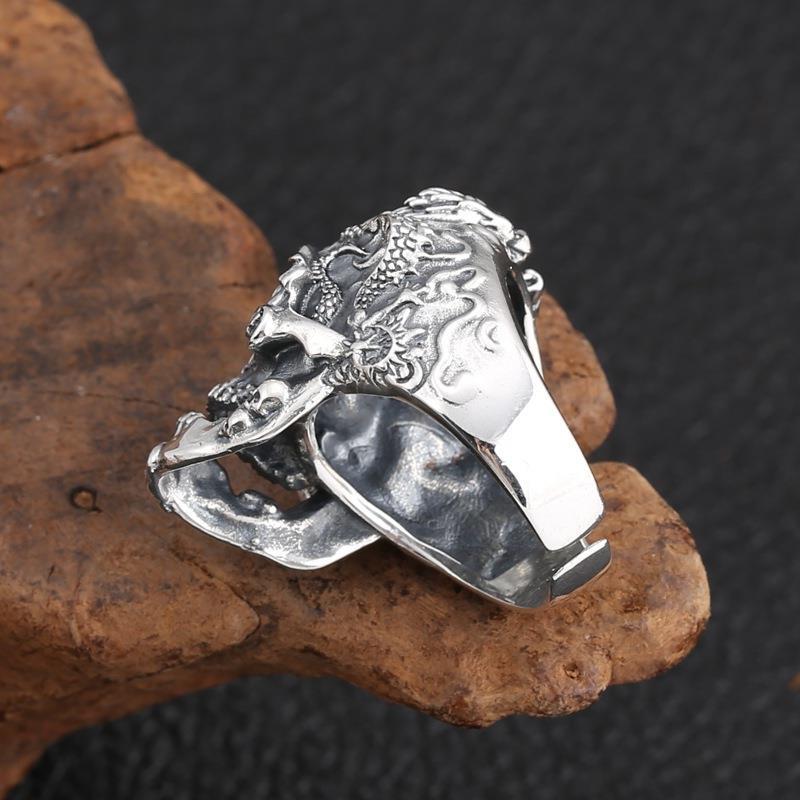 Men's Thai Sier Exaggerated Domineering Skull Opening Rings