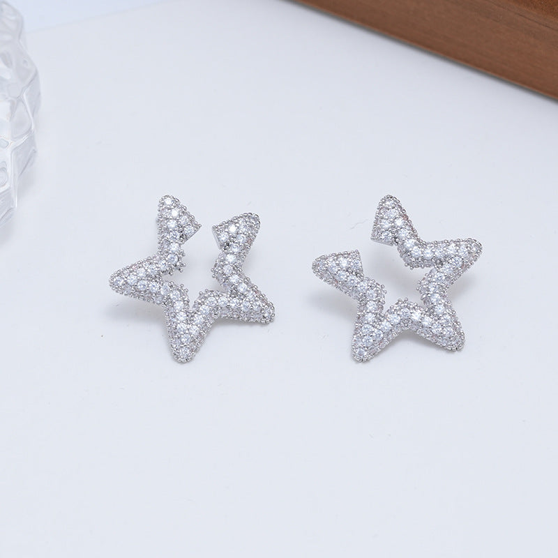 Women's Zircon Pentagram Sier Needle Light Luxury Earrings