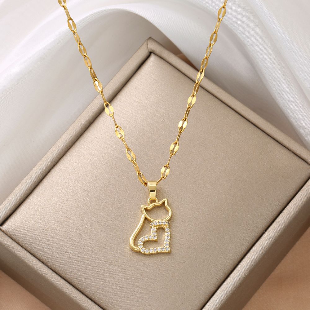 Women's Steel Loves Cats Light Luxury Temperament Gorgeous Necklaces