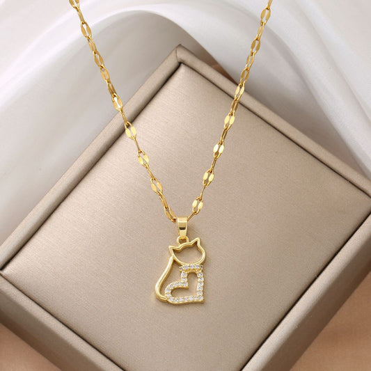 Women's Steel Loves Cats Light Luxury Temperament Gorgeous Necklaces