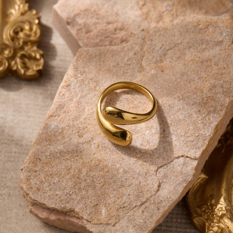 Women's French Minimalist Glossy Water Drop Open Gold-plated Niche Ring