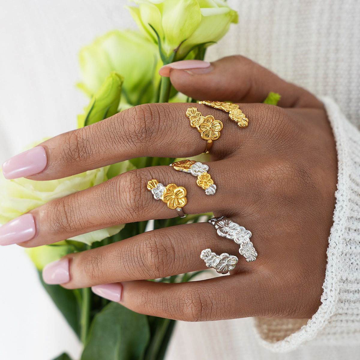 Women's Niche High-grade Light Luxury Packaging Design Flowers Openings Ring